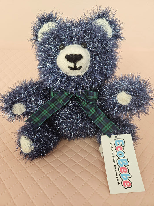 Handmade Crocheted Blue and Silcer Tinsel Teddy