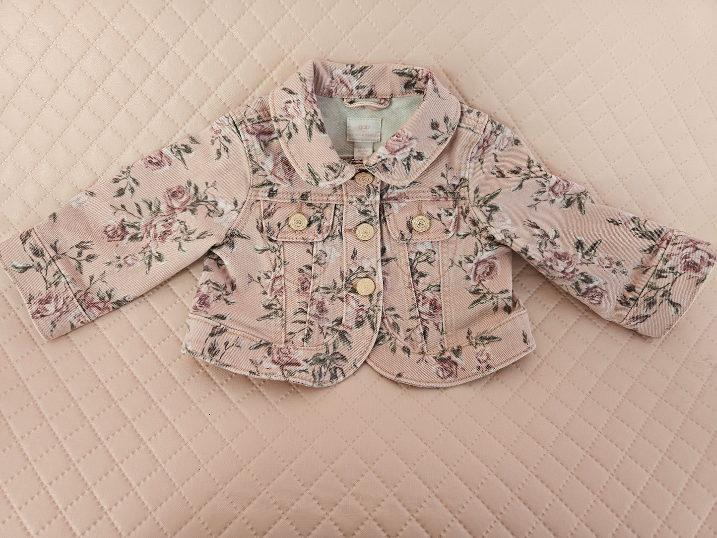 Girls Gap Pink Floral Denim Jacket 0-3 months