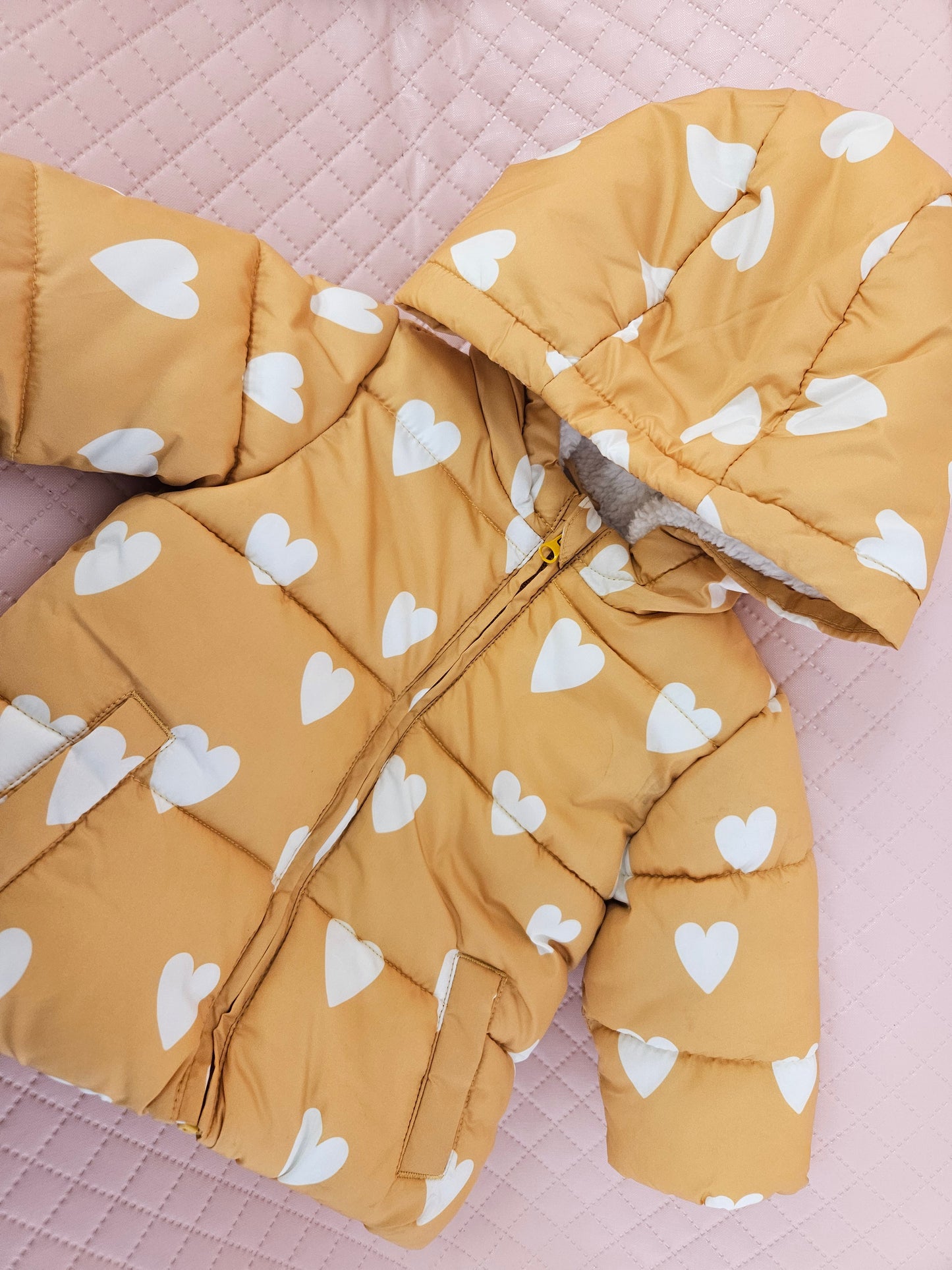 Girls Yellow with White Hearts Winter Rain Jacket 0-3 months