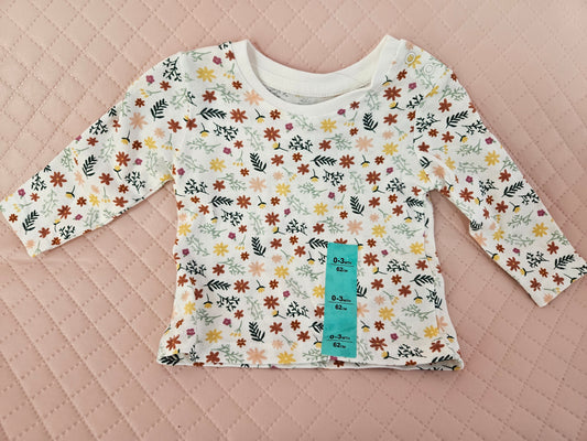 Girls 0-3 Months Long Sleeve White with Florals Top