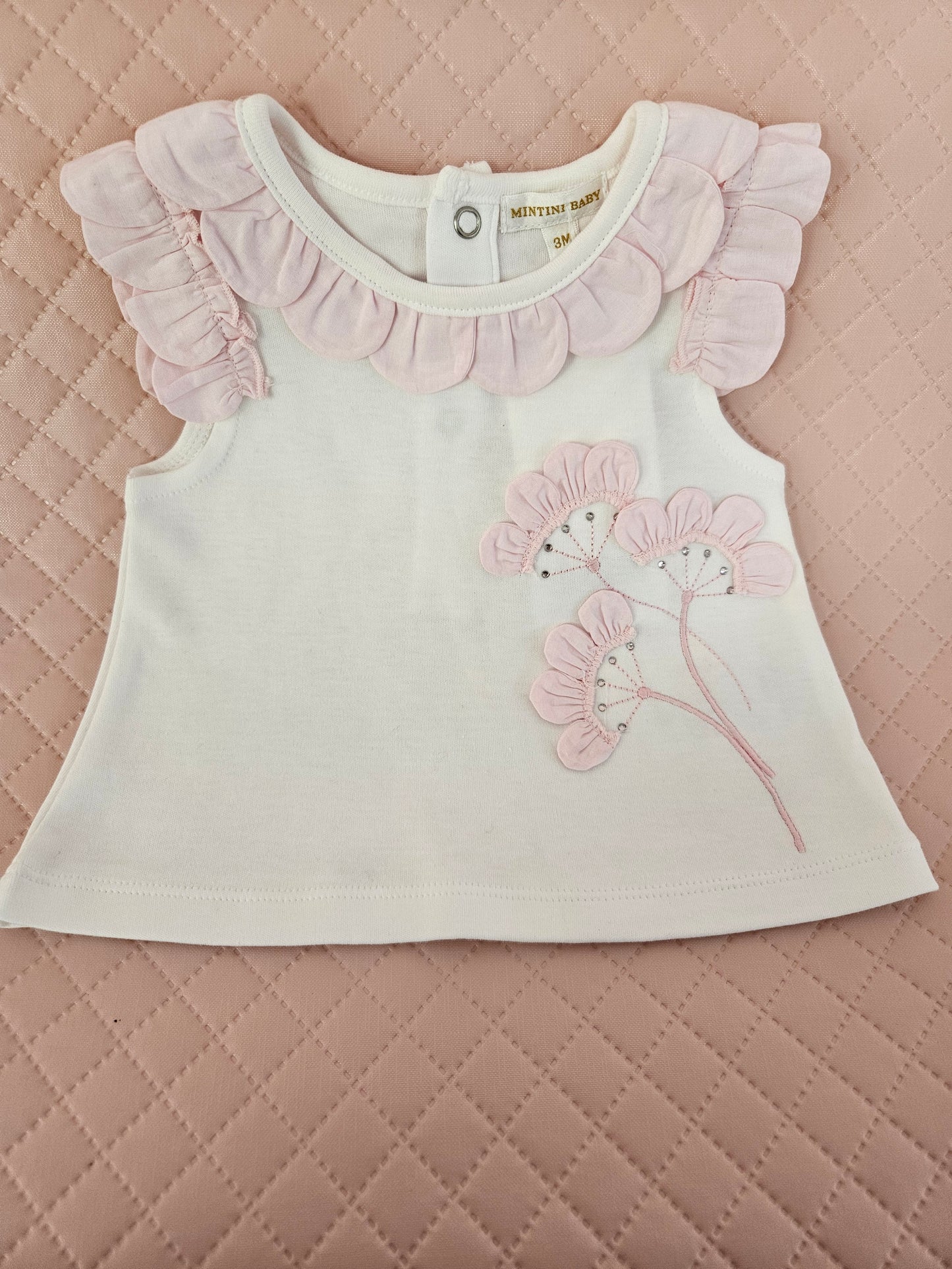 Girls 0-3 Months White and Baby Pink Top