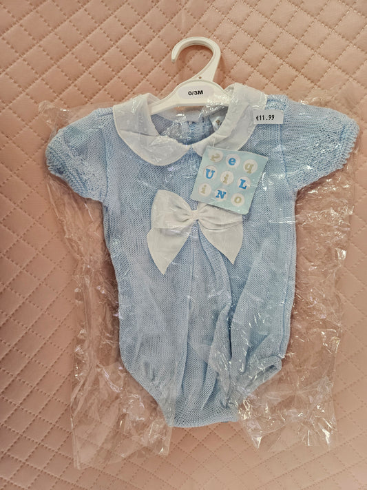 Girls 0-3 Months Baby Blue and White Knitted Body Suit