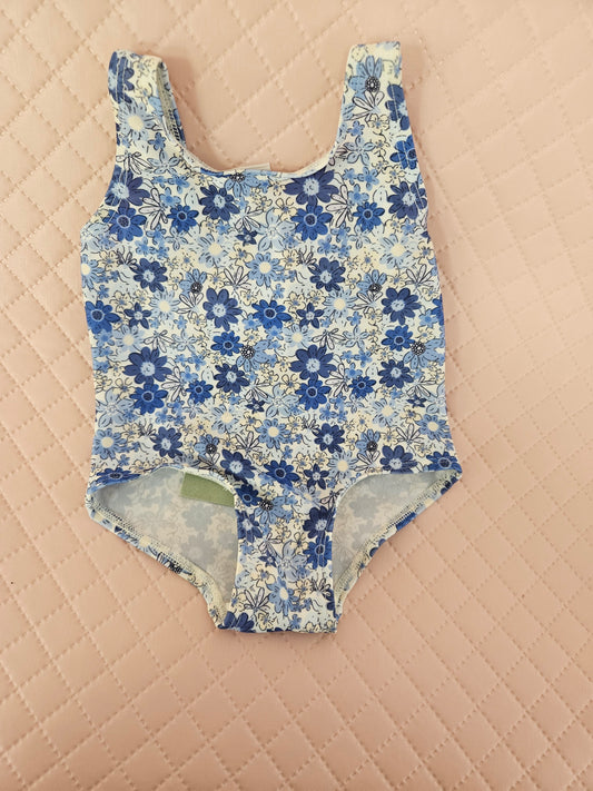 Girls 0-3 Months White and Blue Floral One Piece Swimsuit New with Tags