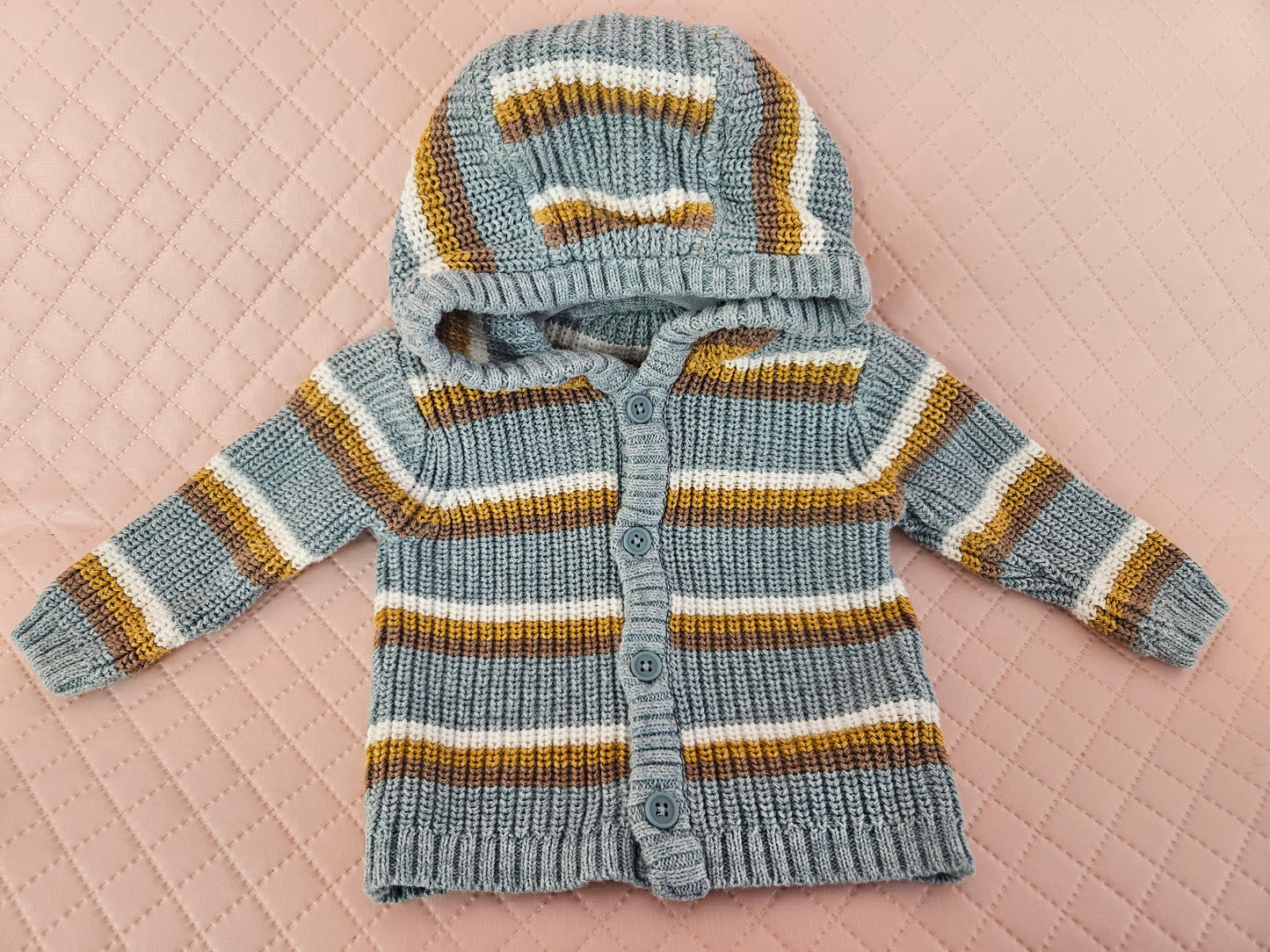 Boys 0-3 Months Striped Hooded Cardigan