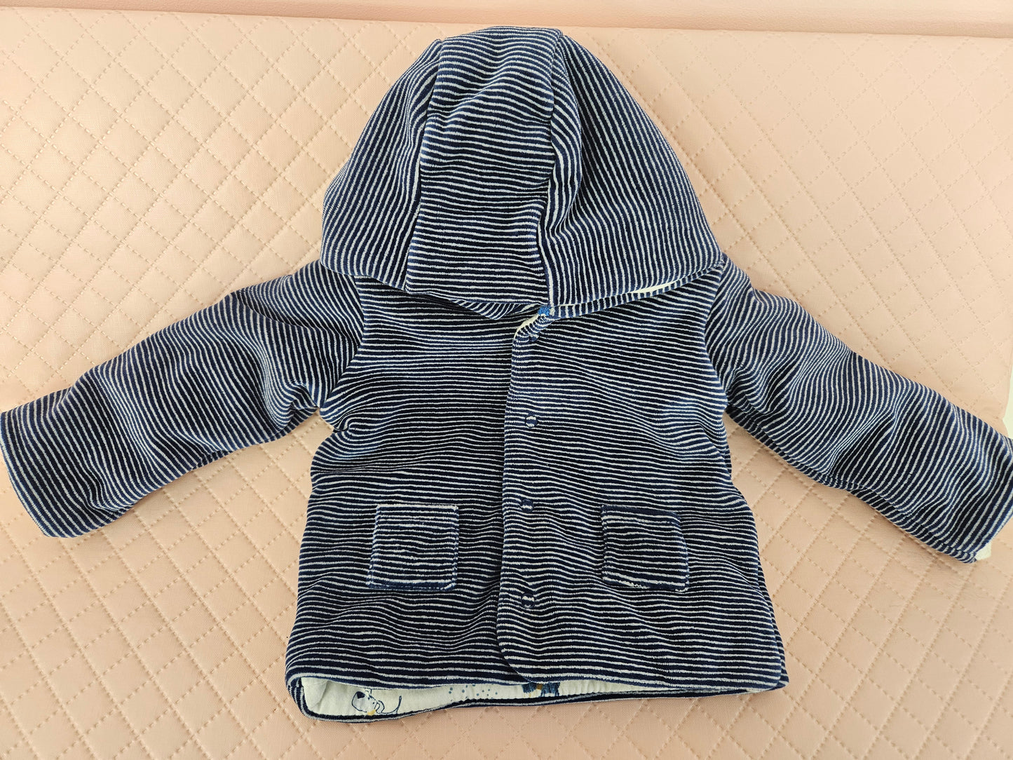 Boys 3-6 Months M&S Blue and White Stripped Velvety Hooded Jacket