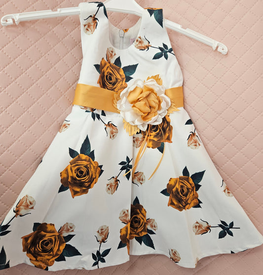 Girls 6-9 Months Special Occasion Dress with Bronze Roses Pattern