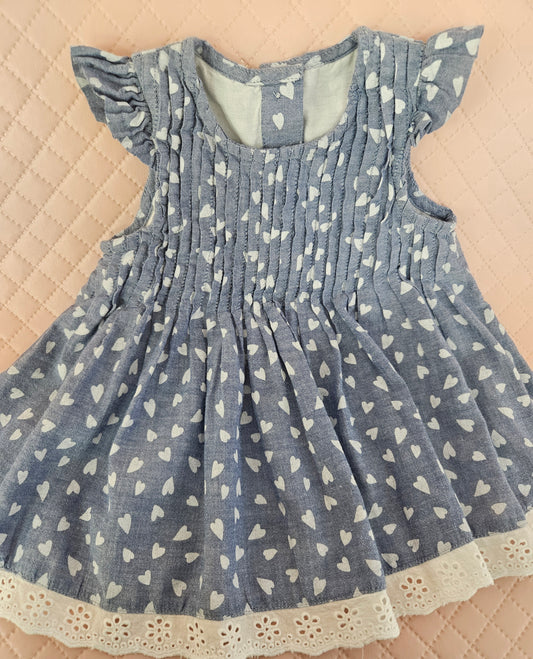 Girls 6-9 Months Blue Summer Dress with White Hearts