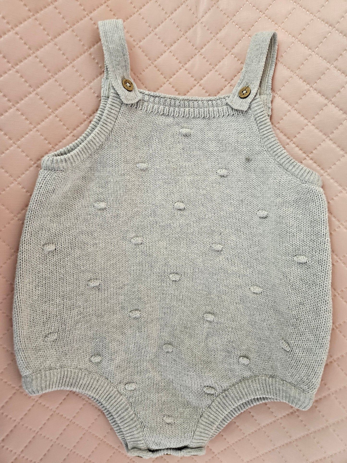 Girls 6-9 Months Grey Knitted Dungaree Bodysuit