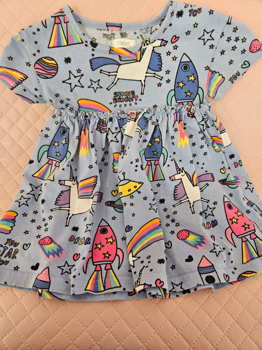 Girls 6-9 Months Outerspace Unicorn Comic Pattern Dress