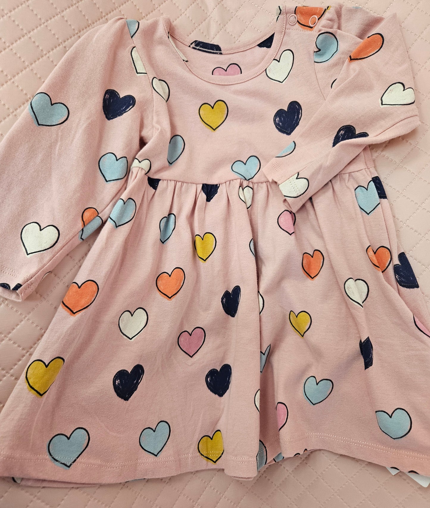 Girls 9-12 Months Pink Long sleeve dress with Hearts