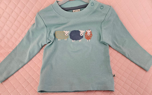 Boys 9-12 Months Sage Green Sheep Embroidered Long Sleeve Top