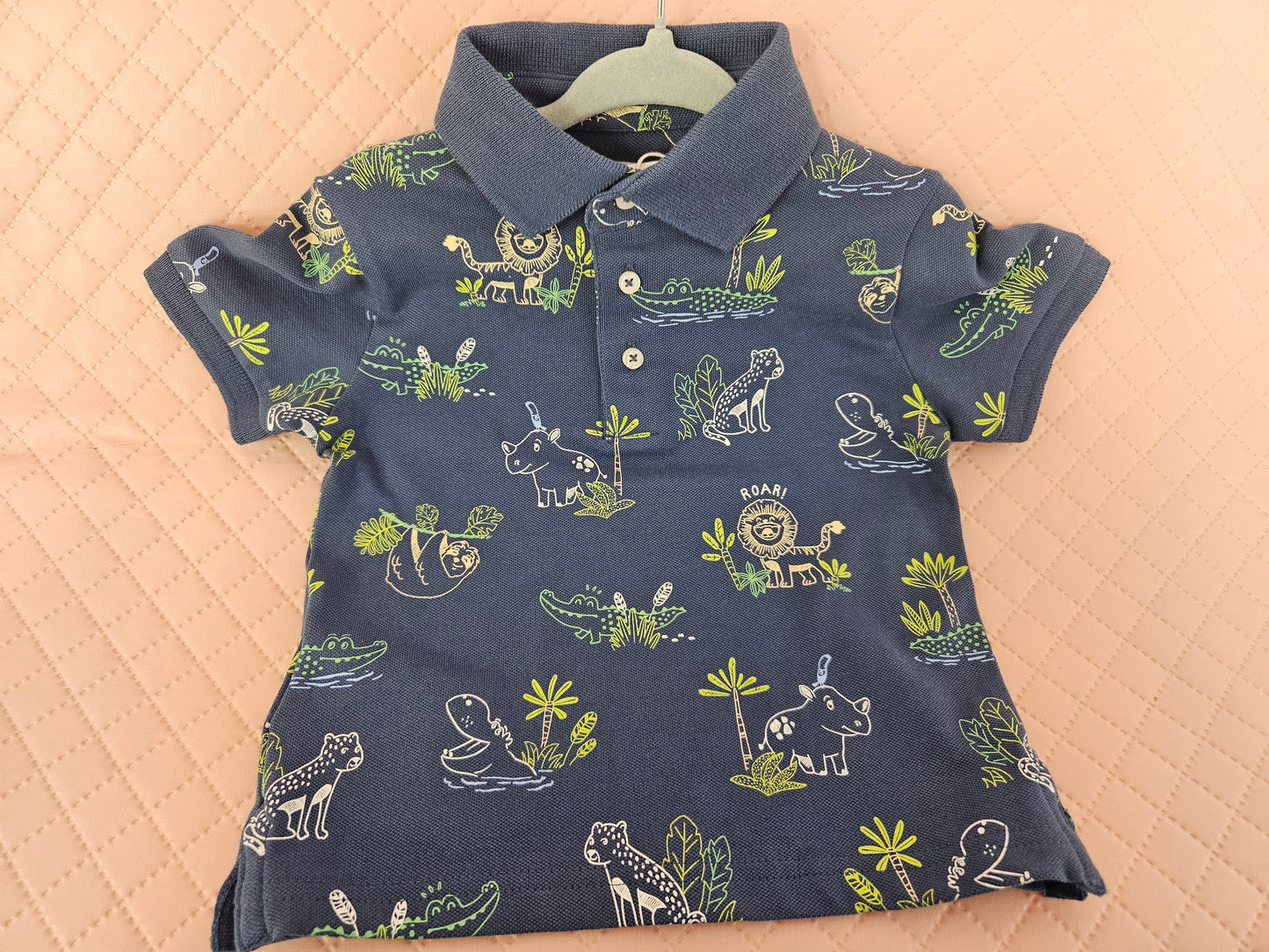 Boys 9-12 Months Navy Polo with Safari Print