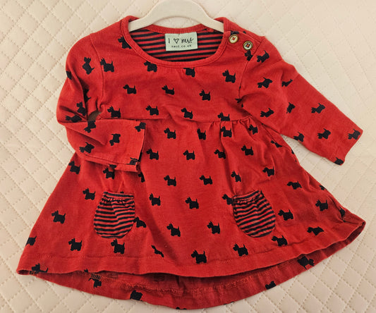 Girls 6-9 Months Scottish Terrier Dog Pattern Red Dress