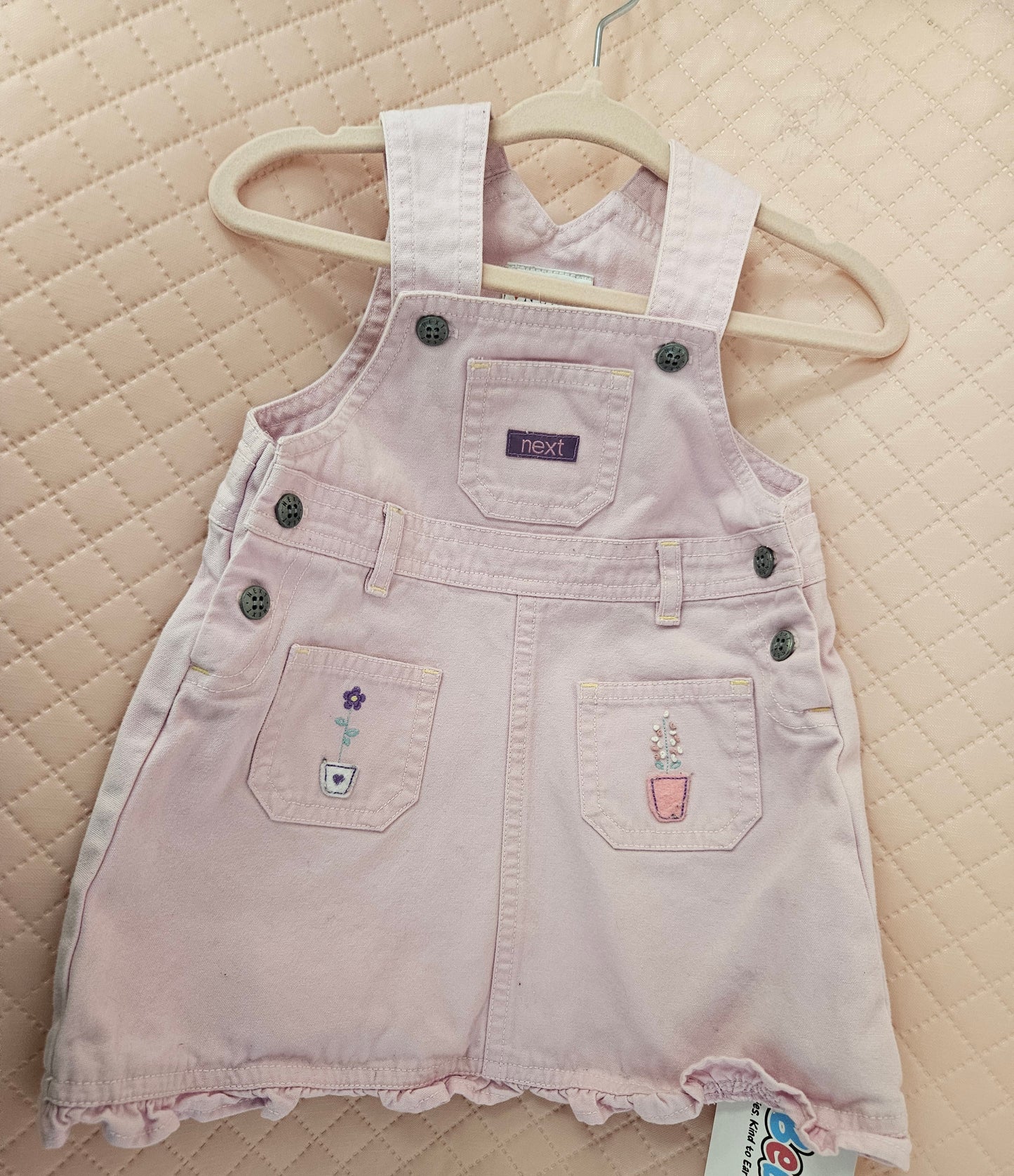 Girls 6-9 Months Pink Next Dungaree Denim Dress