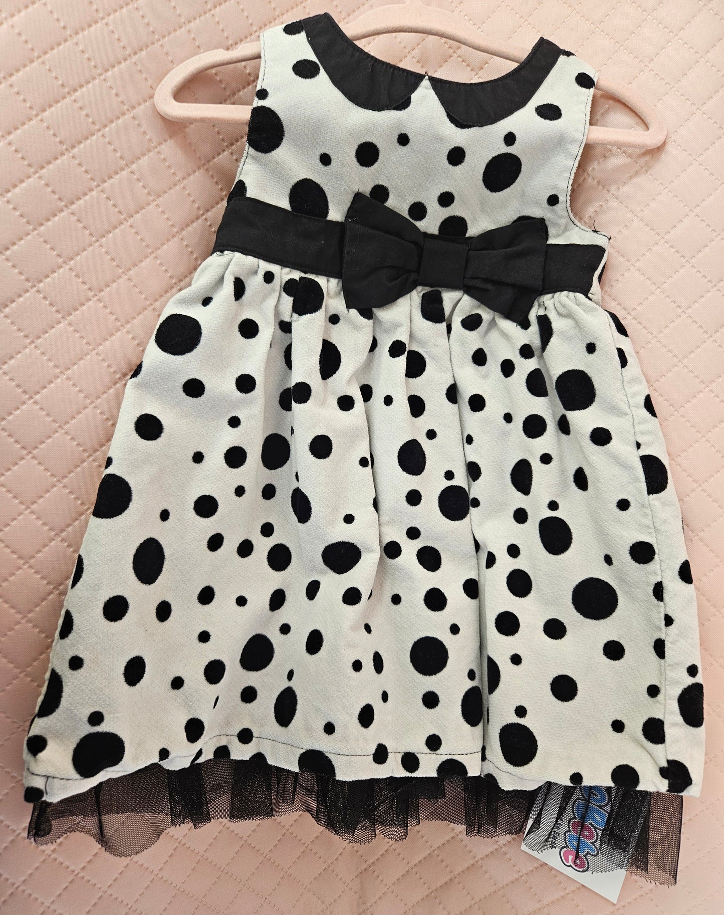 Girls 9-12 Months White with Black Polkadots Dress