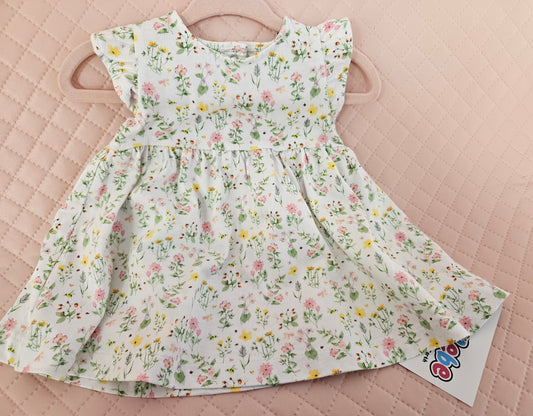 Girls 0-3 Months White Floral Dress Preloved