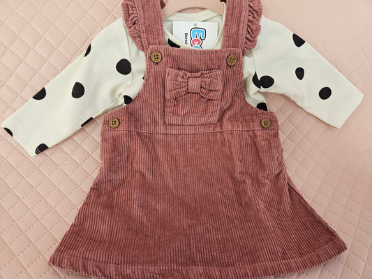 Girls 2 Piece Corduroy Dress Set white Vest Preloved