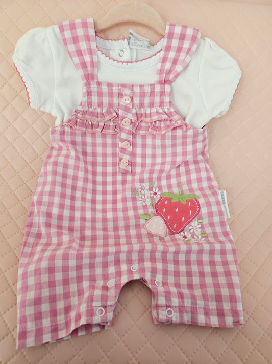 Girls 3-6 Months Chequered Strawberry 2 Piece Preloved