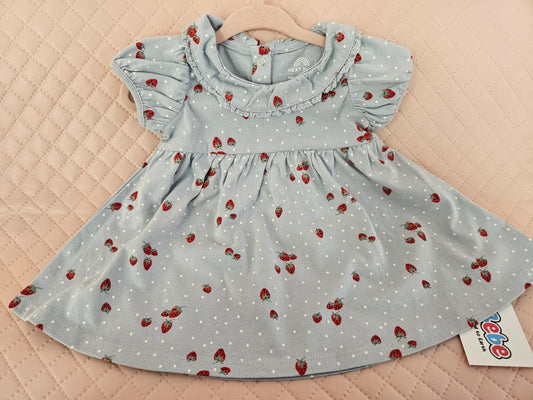 Girls 0-3 Months NEXT Strawberries Polkadot Blue Dress Preloved