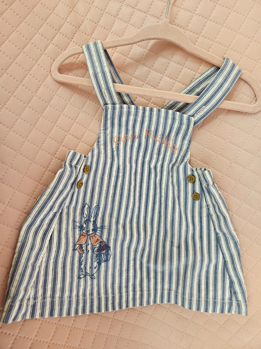 Girls 0-3 Months Strippey Peter Rabbit Dungaree Dress Preloved