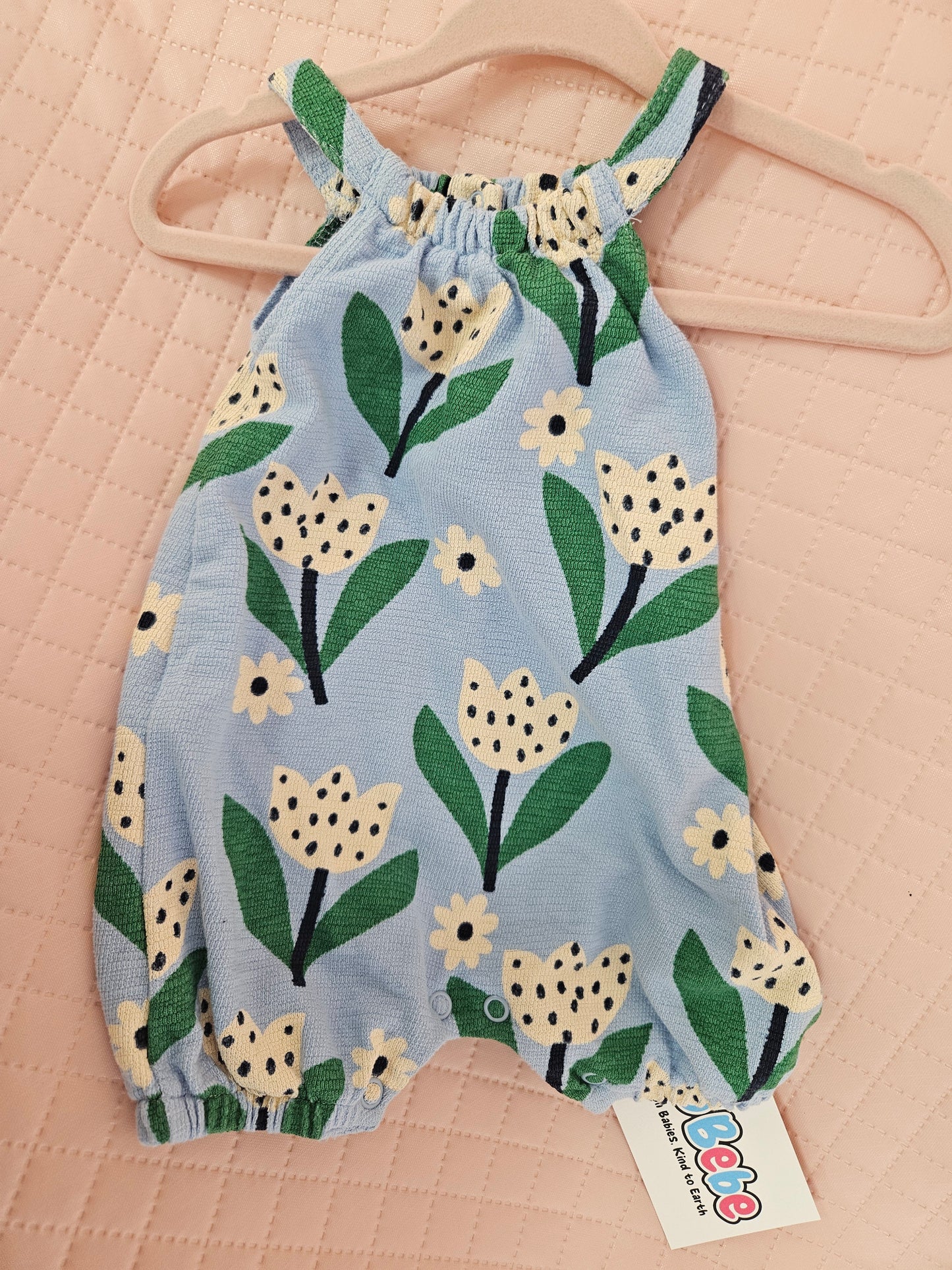 Girls 0-3 Months Newborn Newborn  NEXT Summer Blue Playsuit with Tulips Pattern Preloved