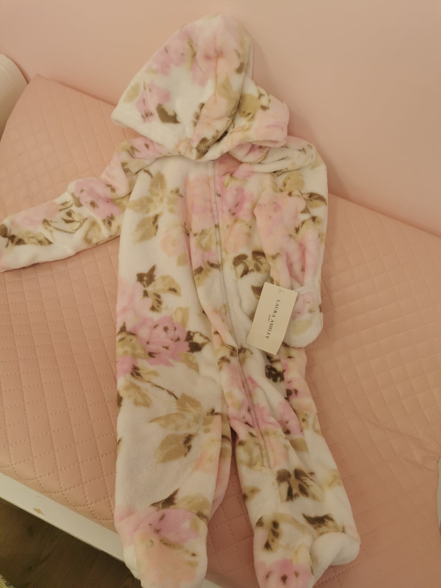 Girls 3-6 Months Laura Ashley super soft overall with hood